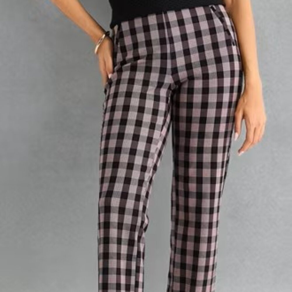 NWOT Liz Claiborne black & tan plaid leggings, size Medium